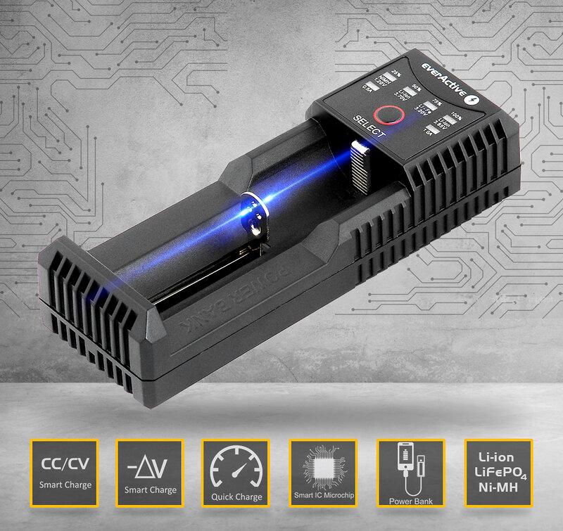Зарядно устройство за LiIon/NiMh батерии 3,7v/1.2v универсално 1 гнездо USB Type C UC-100C EverActive thumbnail 2