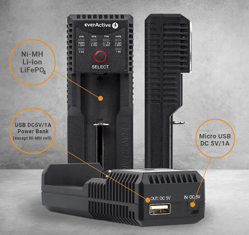 Зарядно устройство за LiIon/NiMh батерии 3,7v/1.2v универсално 1 гнездо USB Type C UC-100C EverActive thumbnail 4