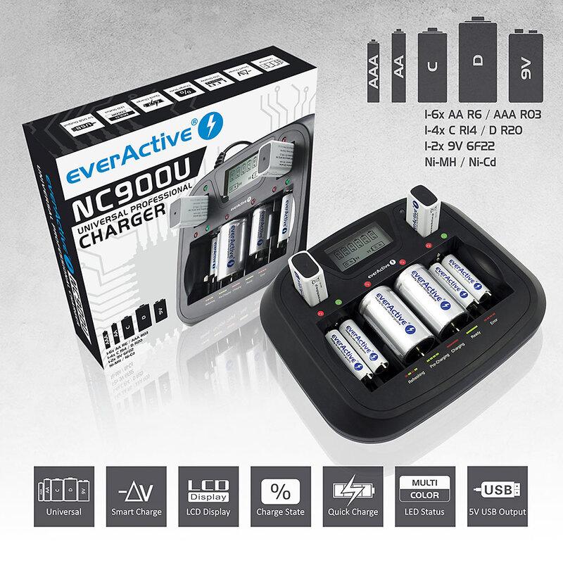Зарядно у-во Universal Charger  NIMH R6,03,14,20,22 с микропроцесор NC900U  EVERACTIVE thumbnail 1