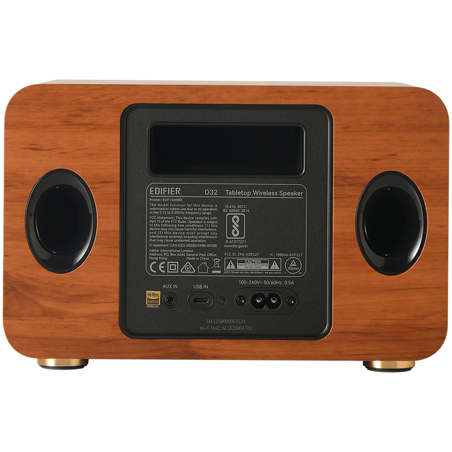 Edifier D32 2.1 Speaker, BT V5.3, Wi-Fi, AUX, USB-C, 1x 4-inch Midrange Driver, 2x 1-inch Tweeters, 60W (RMS), Brown thumbnail 4
