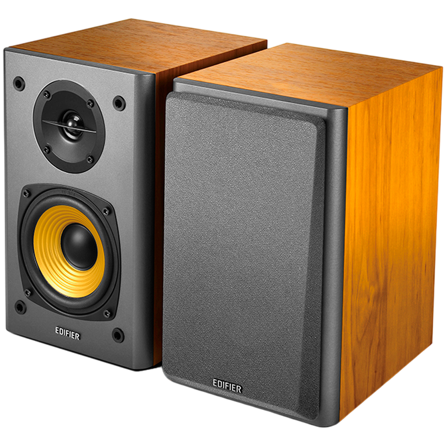 Edifier R1000T4 2.0 Bookshelf Speakers, RCA, 0.5-inch Tweeters, 4-inch Drivers, 24W (RMS), Control Buttons, Brown thumbnail 1