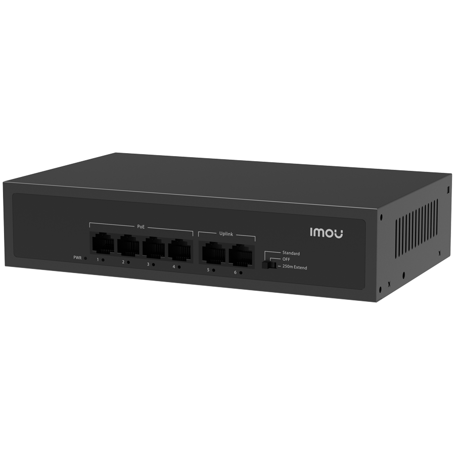 Imou 6-port 100M unmanaged PoE Switch, 4x PoE 10/100, 2x uplink 10/100, 45W total power, up to 250m PoE, 4KV lighting Protection, 802.3af/at, thumbnail 1