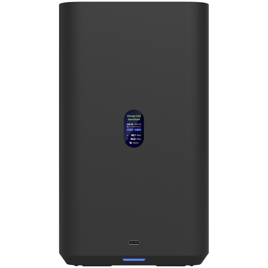 Ubiquiti UniFi UNAS-2-B-EU Network Attached Storage with (2) 3.5inch HDD bays, 2.5 GbE networking, USB-C connectivity, and an included PoE++ adapter, all in a compact footprint, black thumbnail 3