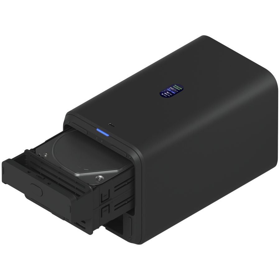 Ubiquiti UniFi UNAS-2-B-EU Network Attached Storage with (2) 3.5inch HDD bays, 2.5 GbE networking, USB-C connectivity, and an included PoE++ adapter, all in a compact footprint, black thumbnail 6