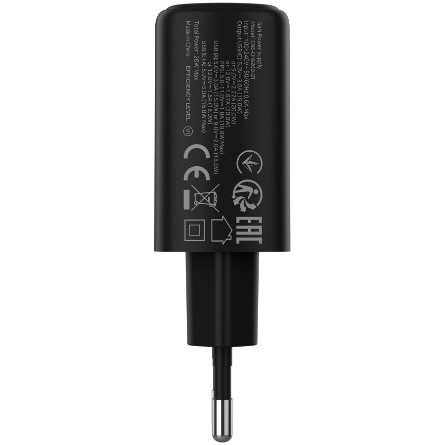CANYON charger OnCharge 200 20W 1xPD 1xQC EU Black thumbnail 3