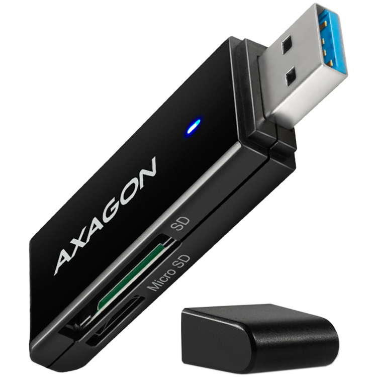 Axagon Slim super-speed USB 3.2 Gen 1 card reader with a direct USB-A connector. thumbnail 1
