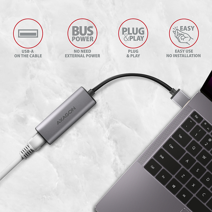 Axagon ADE-25R SUPERSPEED USB-A 2.5 GIGABIT ETHERNETCompact aluminum USB-A 3.2 Gen 1 2.5 Gigabit Ethernet 10/100/1000/2500 Mbit adapter with automatic installation. thumbnail 2