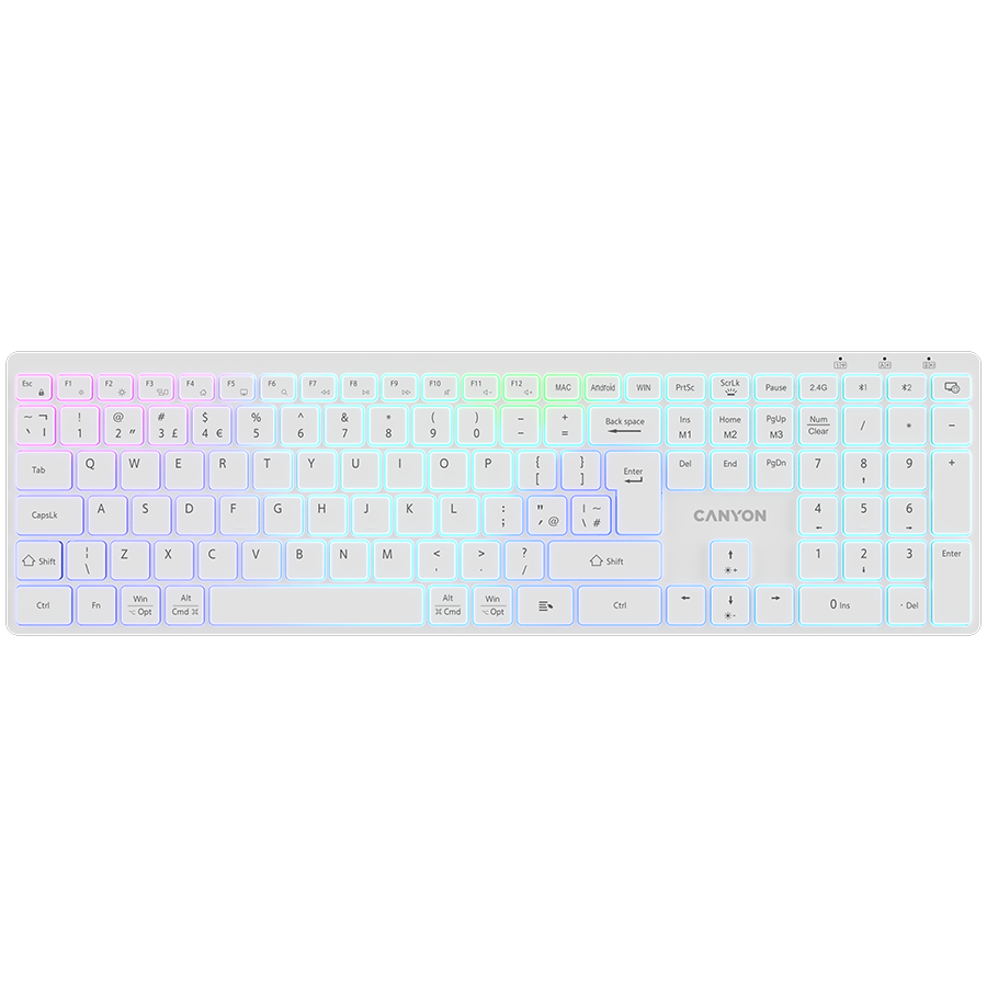 CANYON keyboard HKB-W11 UK/US RGB Dual Mode Wireless White thumbnail 1
