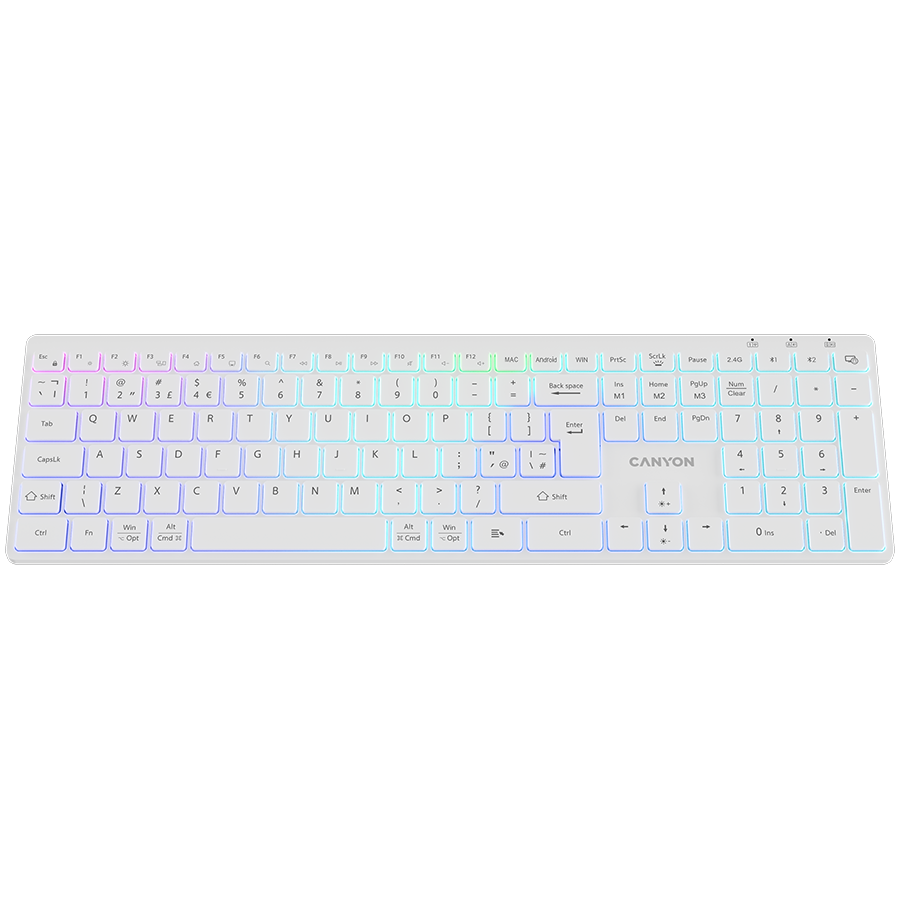 CANYON keyboard HKB-W11 UK/US RGB Dual Mode Wireless White thumbnail 2