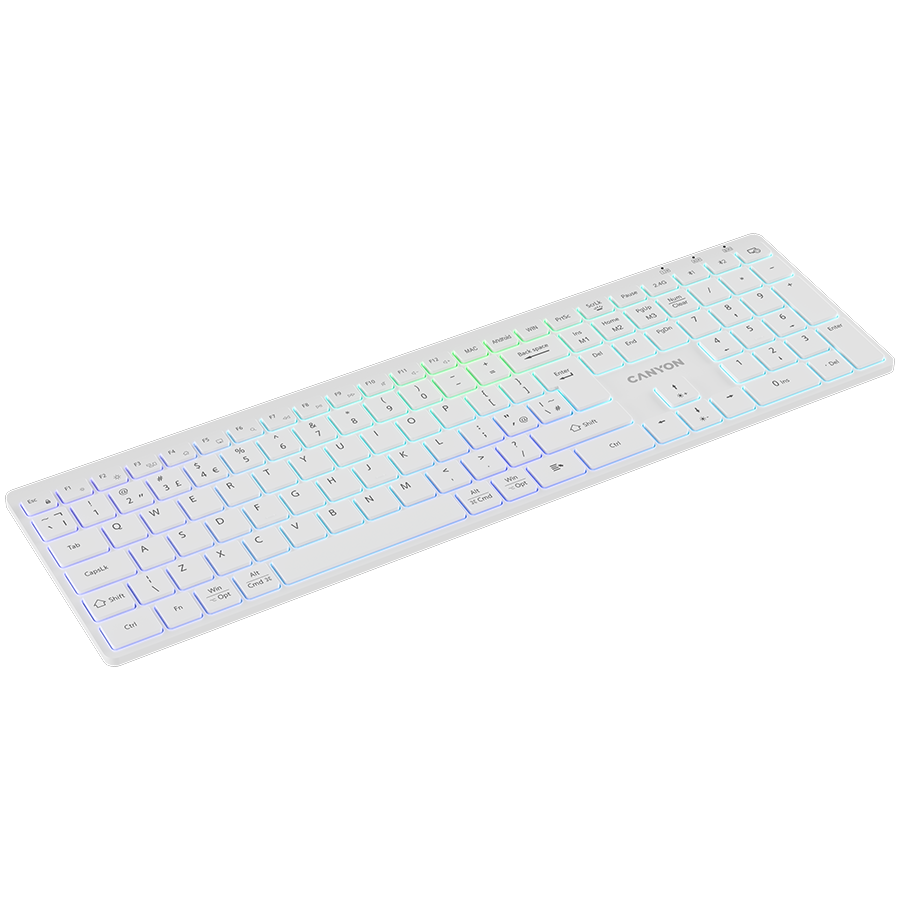 CANYON keyboard HKB-W11 UK/US RGB Dual Mode Wireless White thumbnail 5