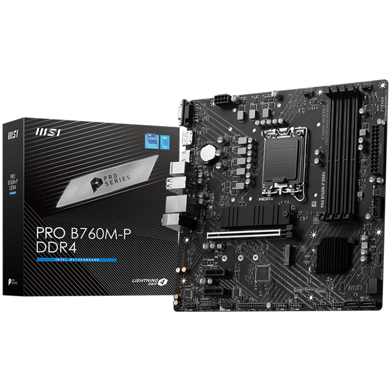 MSI PRO B760M-P DDR4, mATX, Socket 1700, Dual Channel DDR4 4800(OC)MHz, 1x PCIe x16 slots, 2x M.2 slots, 1x HDMI, 1x DP, 1x VGA, 1x USB 3.2 Gen 2 Type-C, 1x USB 3.2 Gen 1, 4x USB 2.0, 7.1 HD Audio, 1Gbps LAN, 3Y thumbnail 1