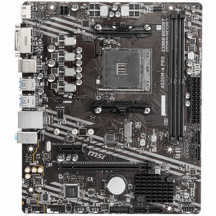 MSI Main Board Desktop A520M-A PRO (A520, AM4, 2xDDR4, 1x PCI-E 3.0 x16 slot,1x M.2 slot,4x USB 3.2 Gen1,2x USB 2.0,1x HDMI,1x DVI-D,Gigabit LAN,7.1 HD Audio, mATX, Retail) thumbnail 2