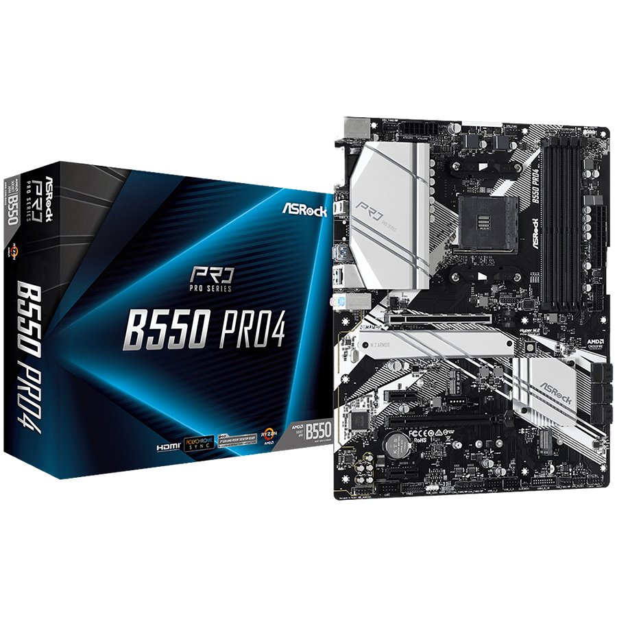 ASROCK Main Board Desktop B550 PRO4 (AM4, B550, 4xDDR4, 1xPCIe 4.0x16, 1xPCIe 3.0x16, 2xPCIe 3.0x1,6xSATA,1x M.2 Gen4 x4, 1xM.2, 2xUSB3.2 Gen2, 6xUSB3.2 Gen1, HDMI, D-SUB, GLAN, ATX, Retail) thumbnail 1