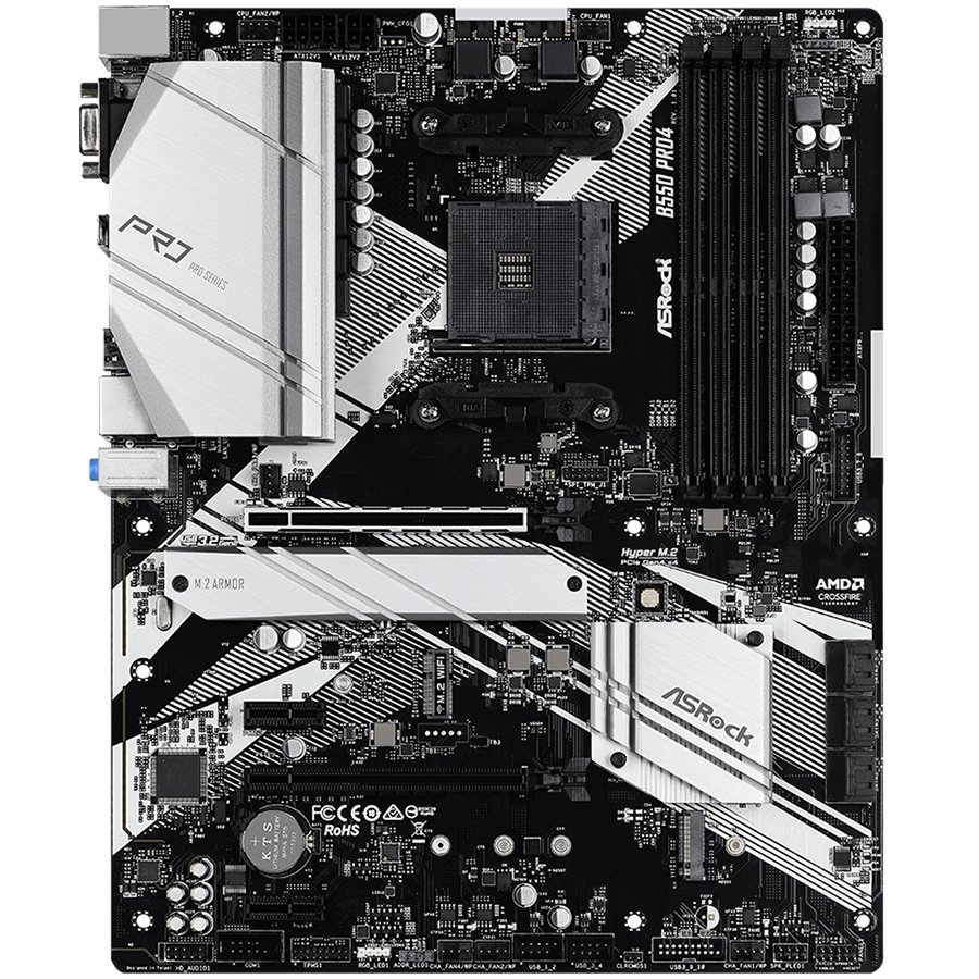 ASROCK Main Board Desktop B550 PRO4 (AM4, B550, 4xDDR4, 1xPCIe 4.0x16, 1xPCIe 3.0x16, 2xPCIe 3.0x1,6xSATA,1x M.2 Gen4 x4, 1xM.2, 2xUSB3.2 Gen2, 6xUSB3.2 Gen1, HDMI, D-SUB, GLAN, ATX, Retail) thumbnail 2