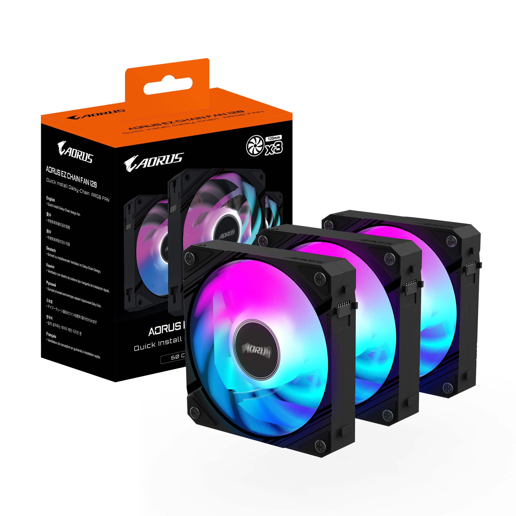 Комплект вентилатори GIGABYTE AORUS EZ CHAIN 120 Black 3-Pack ARGB thumbnail 6