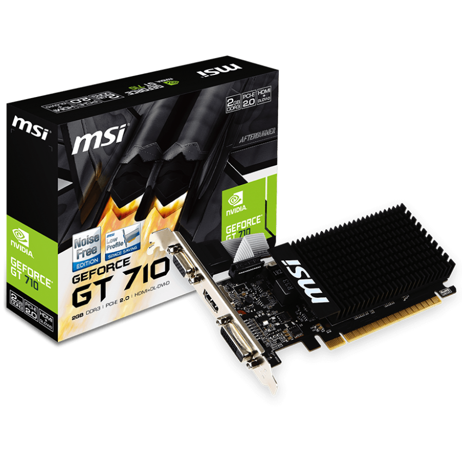 MSI Video Card NVidia GeForce GT 710, 2048MB DDR3, 64-bit, 12.8 GB/s, 1600 Mbps Effective Memory Speed, 954 MHz Clock, PCI Express 2.0, HDMI 1.4, Dual-link DVI-D, D-Sub, 300W Recommended PSU thumbnail 1