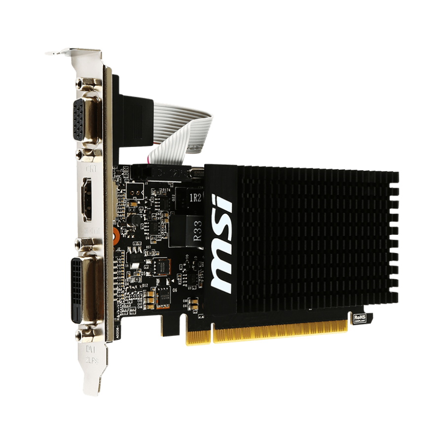 MSI Video Card NVidia GeForce GT 710, 2048MB DDR3, 64-bit, 12.8 GB/s, 1600 Mbps Effective Memory Speed, 954 MHz Clock, PCI Express 2.0, HDMI 1.4, Dual-link DVI-D, D-Sub, 300W Recommended PSU thumbnail 2