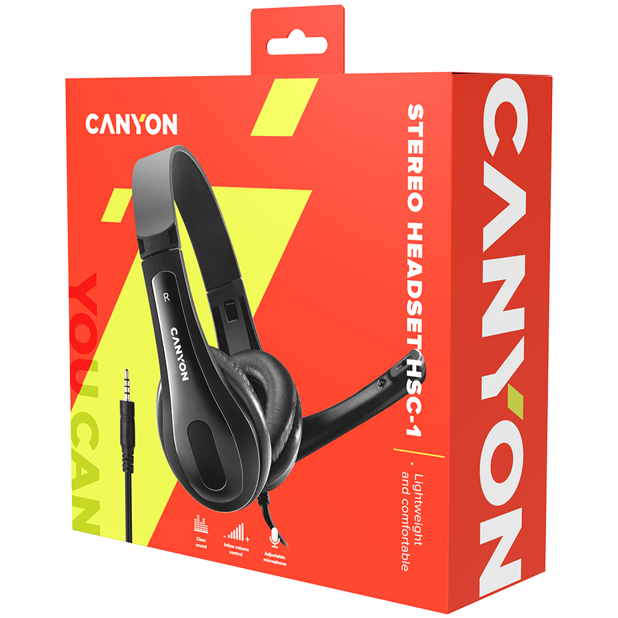 CANYON PC headset HSC-1 PC Mic Flat 2m Black thumbnail 6