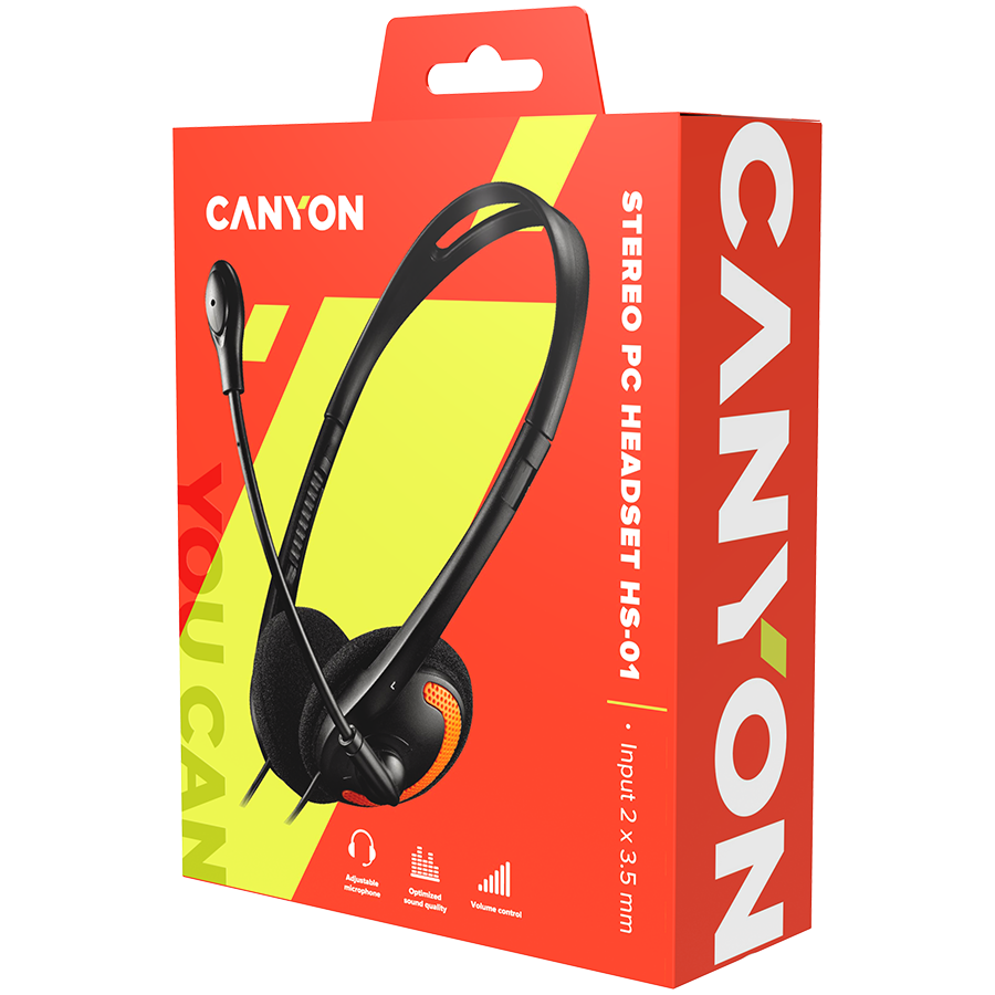 CANYON PC headset with microphone, volume control and adjustable headband, cable 1.8M, Black/Orange thumbnail 3