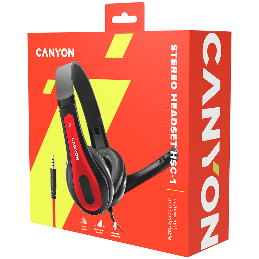 CANYON PC headset HSC-1 PC Mic Flat 2m Black Red thumbnail 6