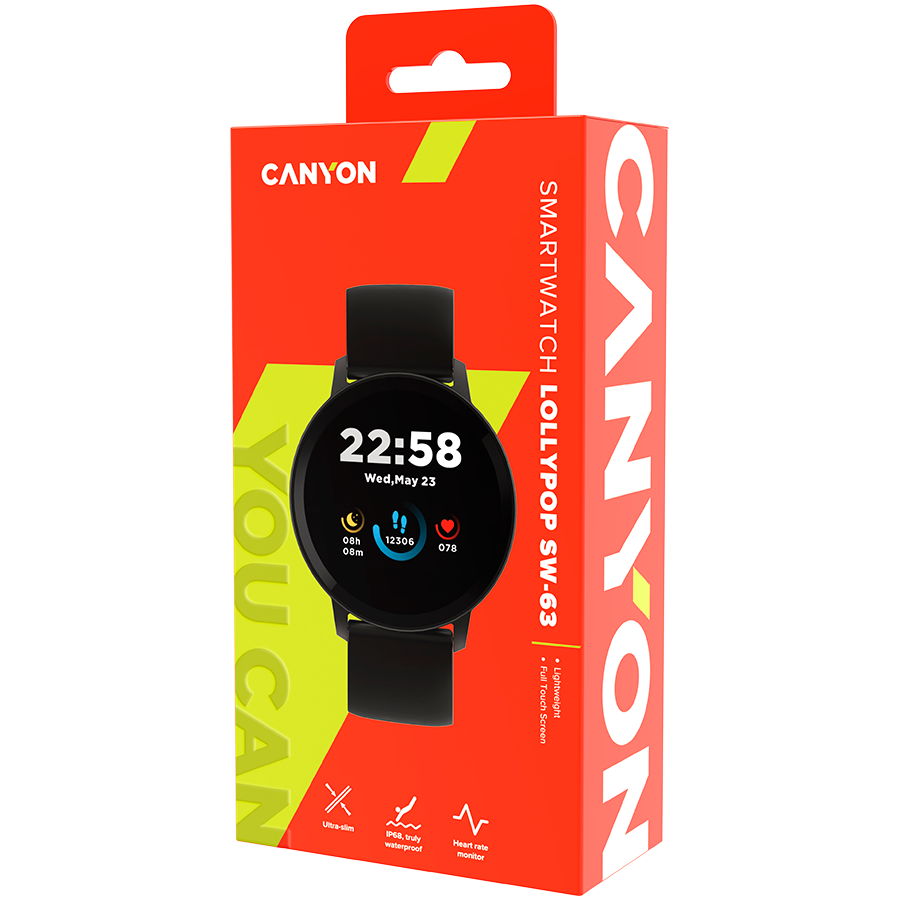 CANYON Lollypop SW-63, Smart watch, 1.3inches IPS full touch screen, Round watch, IP68 waterproof, multi-sport mode, BT5.0, compatibility with iOS and android, black, Host: 25.2*42.5*10.7mm, Strap: 20*250mm, 45g thumbnail 6