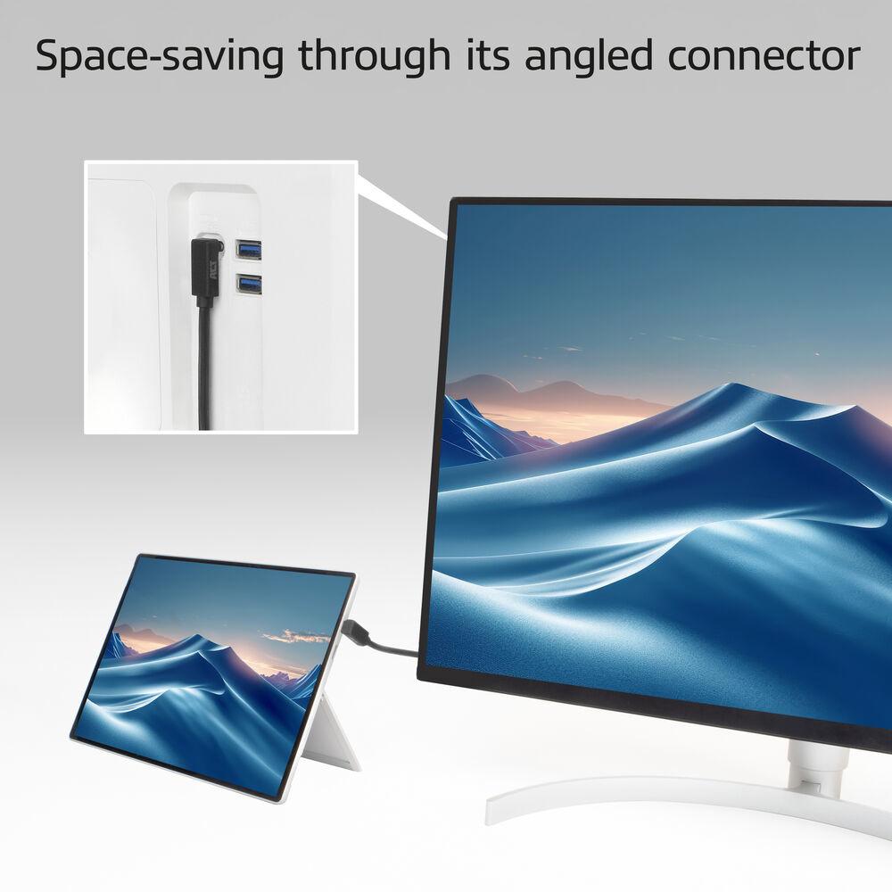 ACT Кабел USB-C 10Gbps, 60W, 1м, конектори на 90° up/down angled thumbnail 2