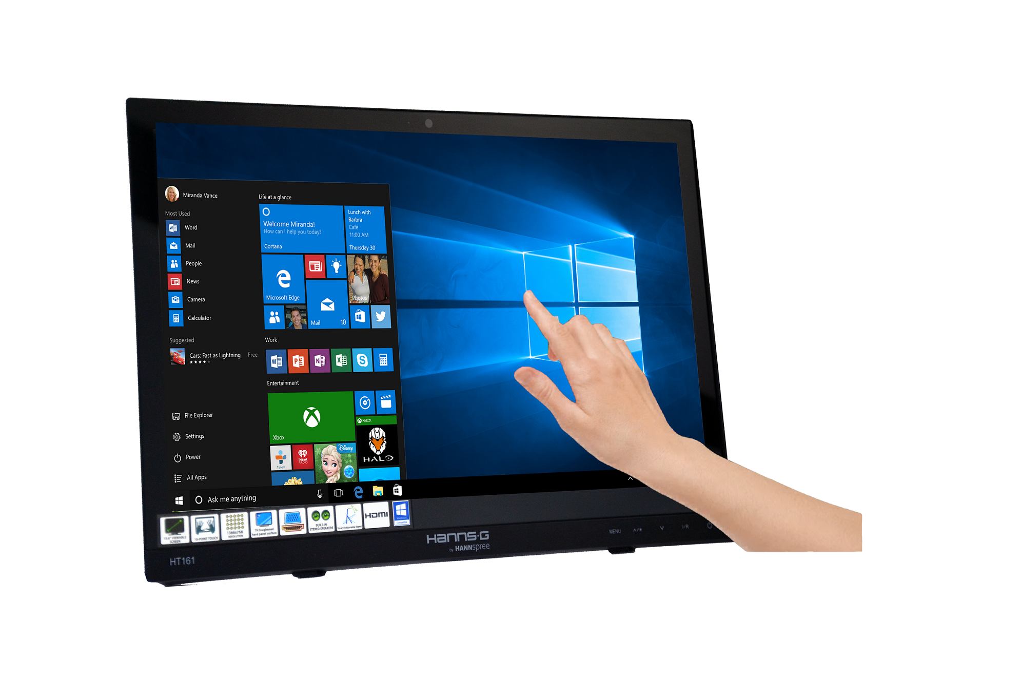Тъч монитор HANNSPREE HT 161 HNB, TFT, 15.6 inch, Whide, HD Ready, D-Sub, HDMI, 10 Point Touch, Черен thumbnail 2