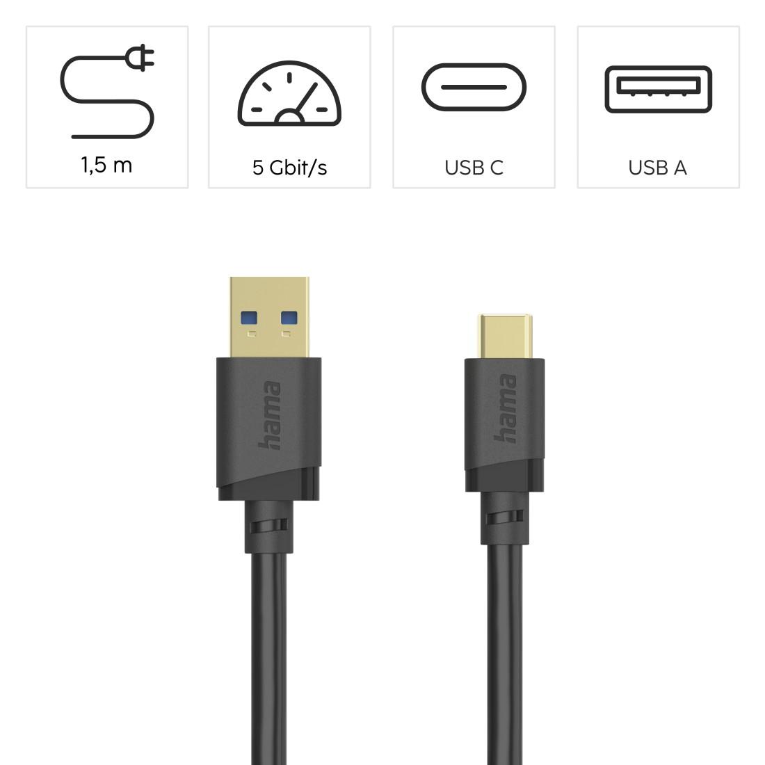 Кабел USB-C - USB-A 3.2 Gen.1 мъжко, 1.5 м, 5 GBit/s thumbnail 6