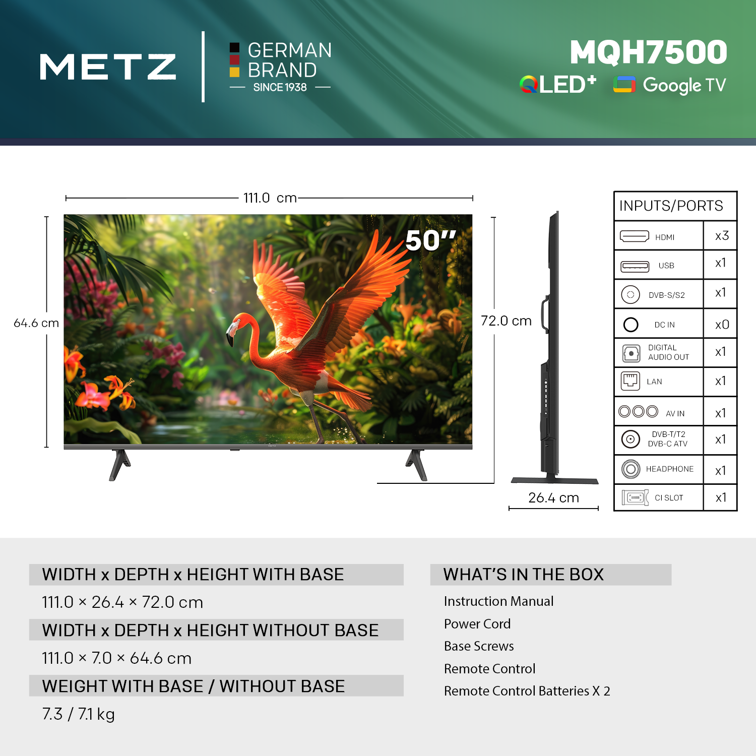 Телевизор METZ 50" 50MQH7500Z UHD 4K QLED+ Google TV, 120Hz, 126 см thumbnail 4