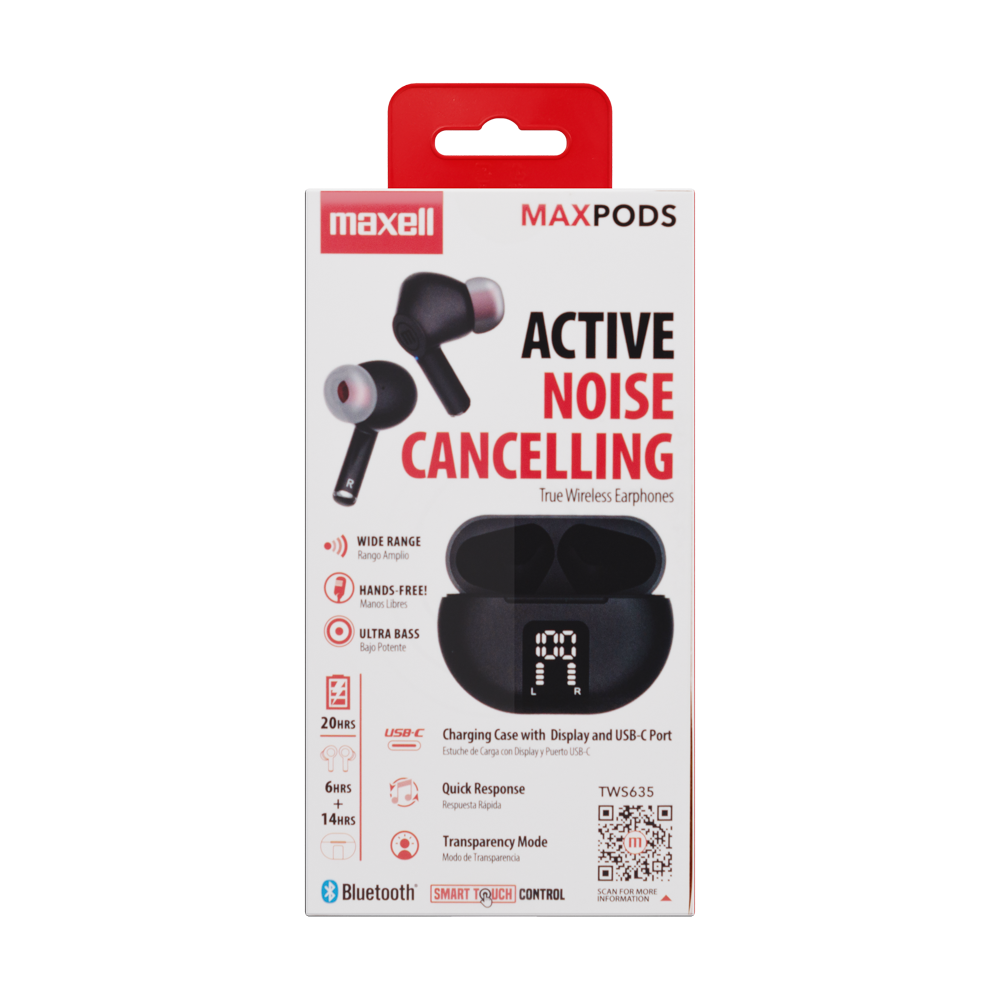 Блутут безжични  слушалки тапи MAXPODS active noise cancelling black  MAXELL Truewireless thumbnail 1