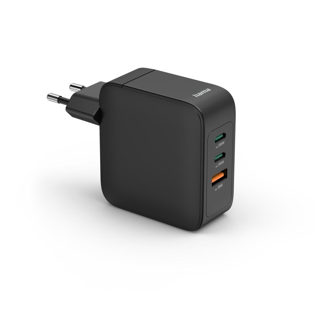 HAMA Бързо зарядно GaN, 2x USB-C, 1x USB-A, PD, 100 W, черно thumbnail 1