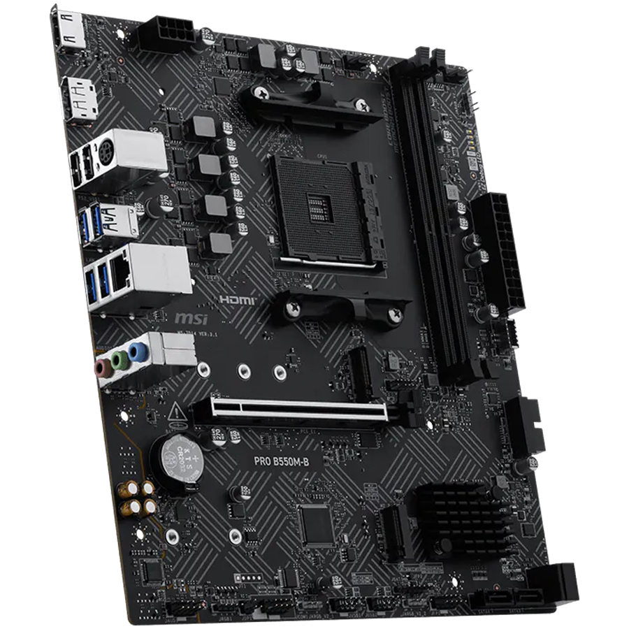 MSI PRO B550M-B, M-ATX, Socket AM4, 2 DIMM, Dual Channel DDR4 up to 4600+(OC)MHz, 1x PCIe 4.0 x16 slot, 2x M.2 slots, 4x USB 3.2 Gen 1, 2x USB 2.0, 1x HDMI,1x DP, 1G LAN, 7.1 Audio, 3Y thumbnail 2