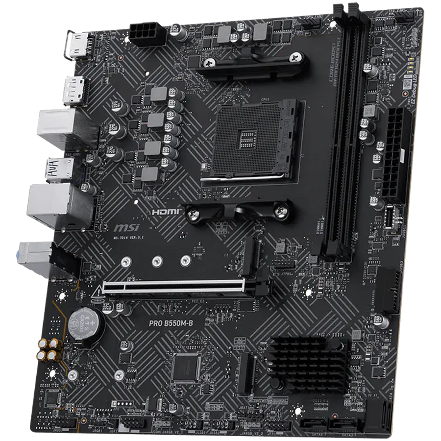 MSI PRO B550M-B, M-ATX, Socket AM4, 2 DIMM, Dual Channel DDR4 up to 4600+(OC)MHz, 1x PCIe 4.0 x16 slot, 2x M.2 slots, 4x USB 3.2 Gen 1, 2x USB 2.0, 1x HDMI,1x DP, 1G LAN, 7.1 Audio, 3Y thumbnail 3