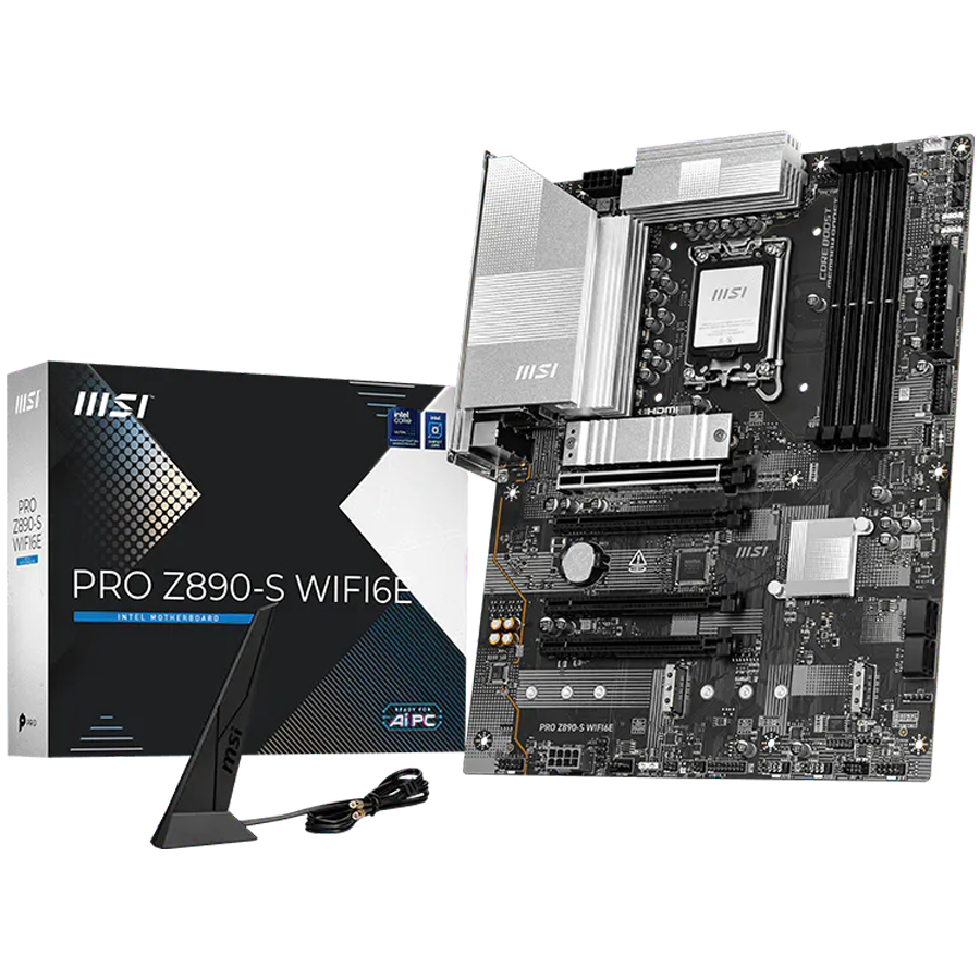 MSI PRO Z890-S WIFI6E, LGA 1851, Dual Channel DDR5 up to 8800(OC)MHz, 4x PCIe x16 slots, 3x M.2 slot, 6x USB 3.2 Gen 1, 1x USB 3.2 Gen 2x2 Type-C, 1x HDMI, 1x DP, 2.5Gbps LAN, WIFI6E, 7.1 Audio, 3Y thumbnail 1