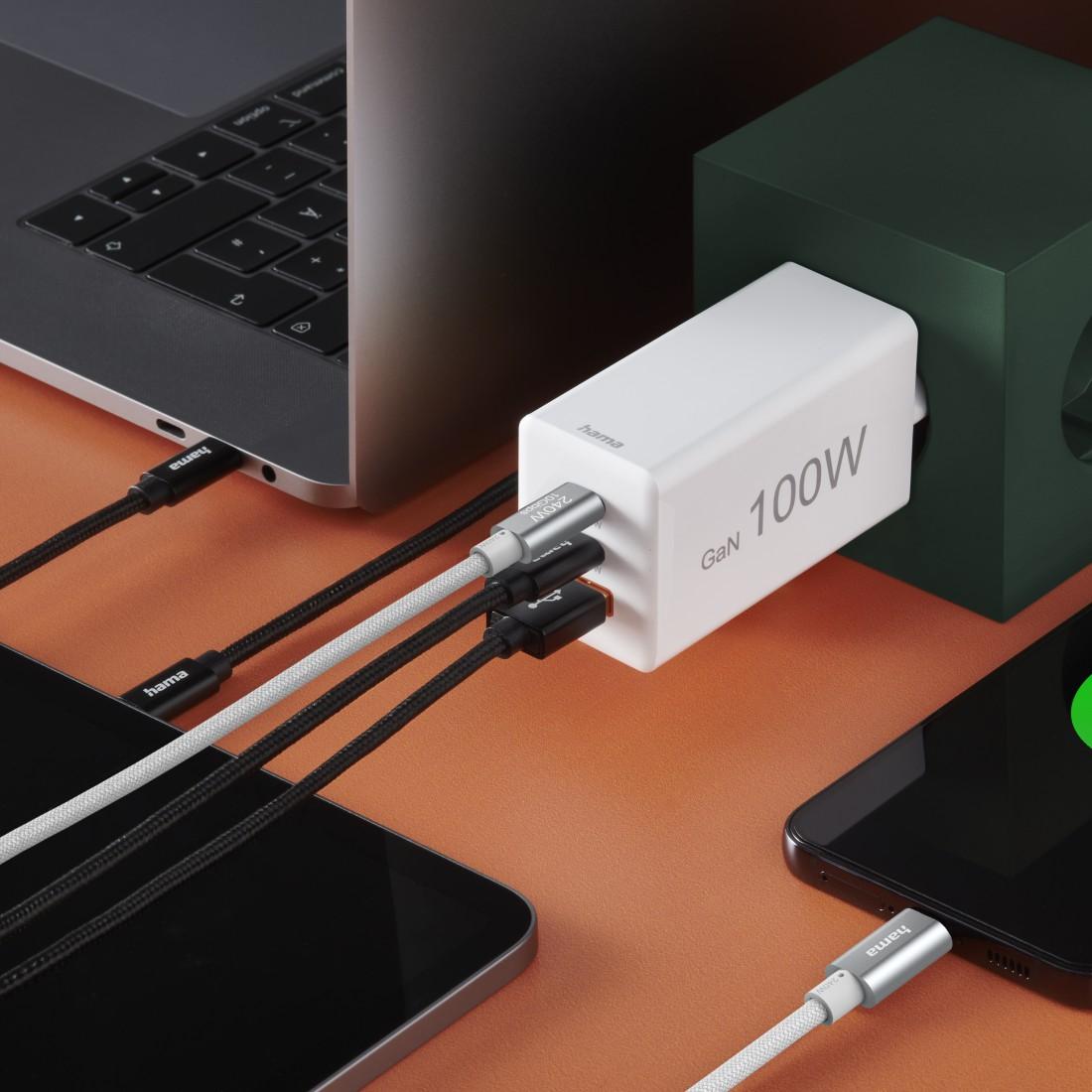 HAMA Комплект Бързо зарядно и кабел за зареждане, 100 W GaN, 2x USB-C PD, 1x USB-A QC thumbnail 5