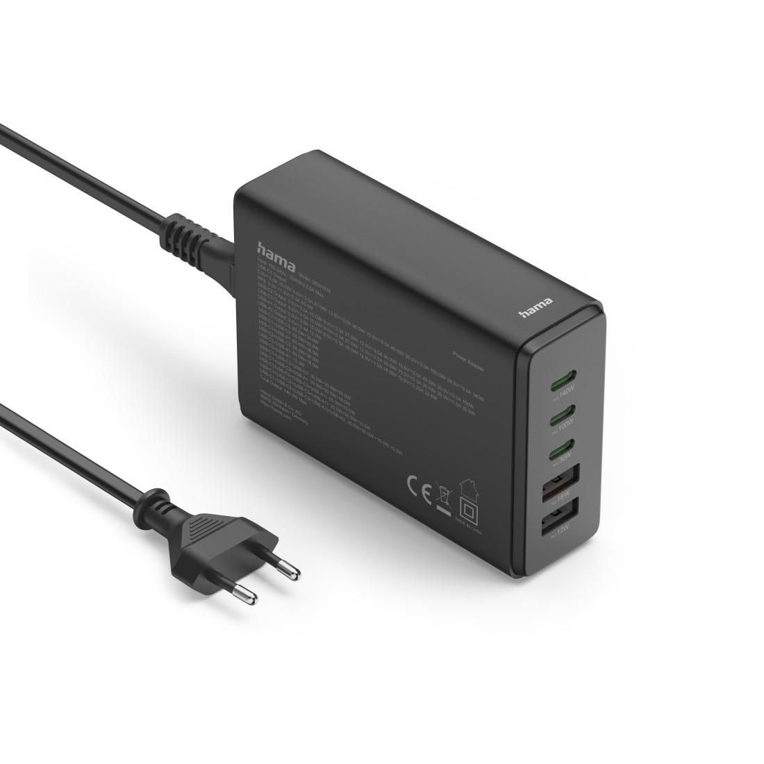 HAMA Зарядна станция 140 W, GaN, Fast Charger, 3 x USB-C, 2 x USB-A, PD thumbnail 1