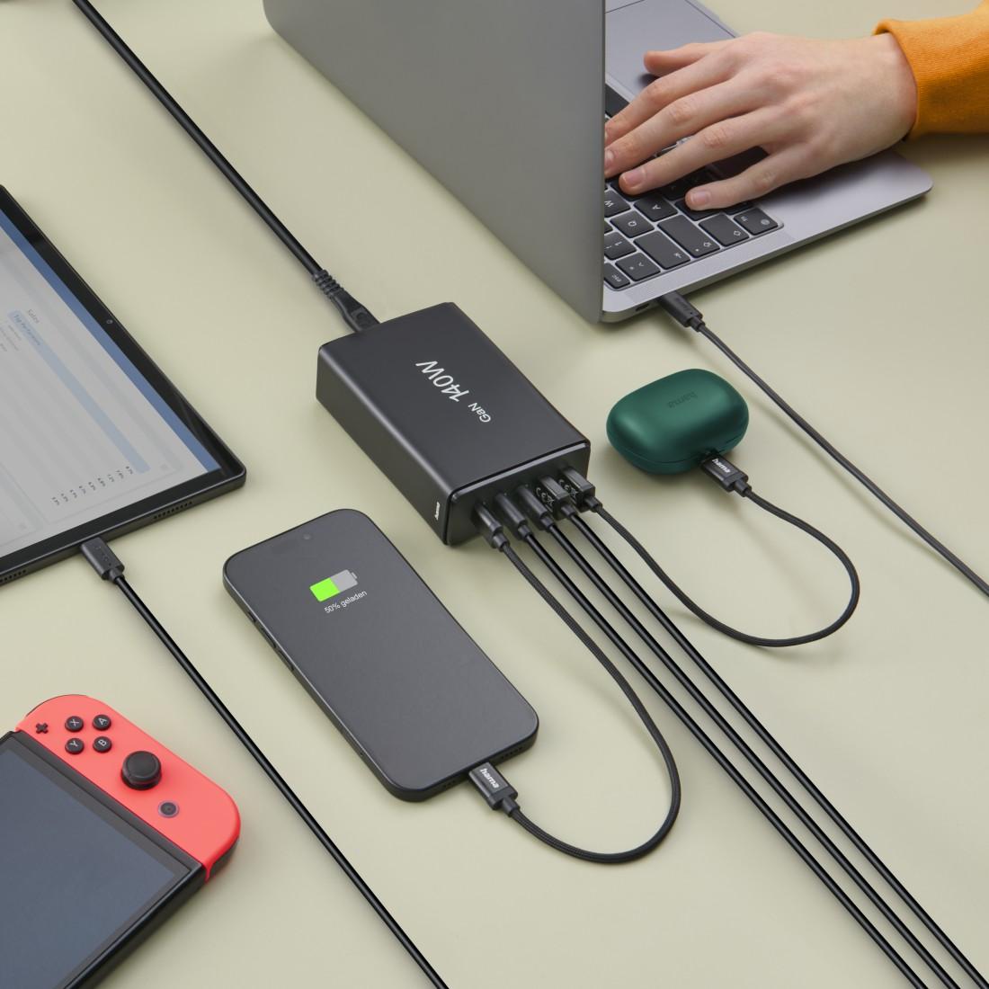 HAMA Зарядна станция 140 W, GaN, Fast Charger, 3 x USB-C, 2 x USB-A, PD thumbnail 6