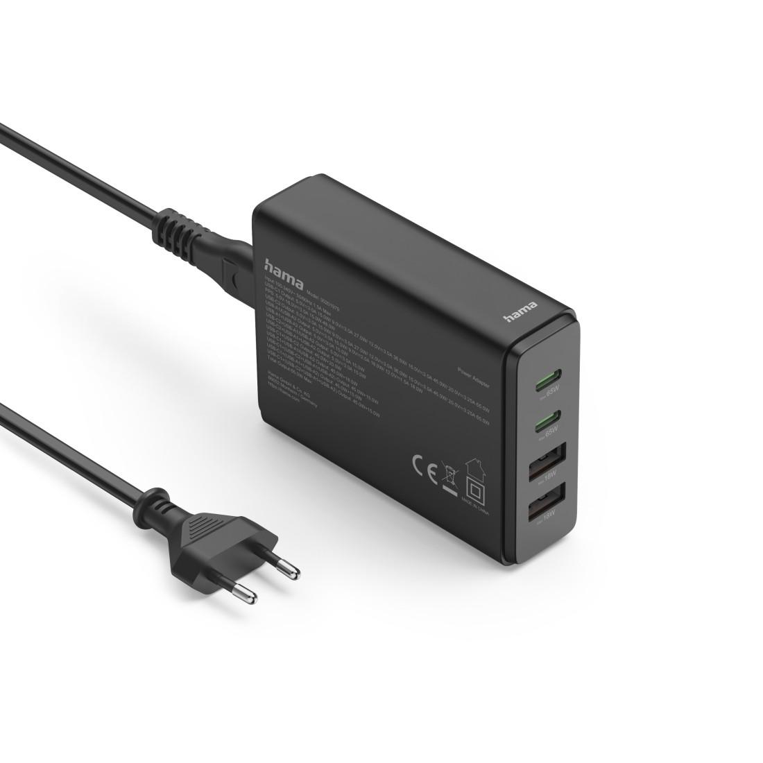 HAMA Зарядна станция 65 W, GaN, Fast Charger, 2 x USB-C, 2 x USB-A, PD thumbnail 1