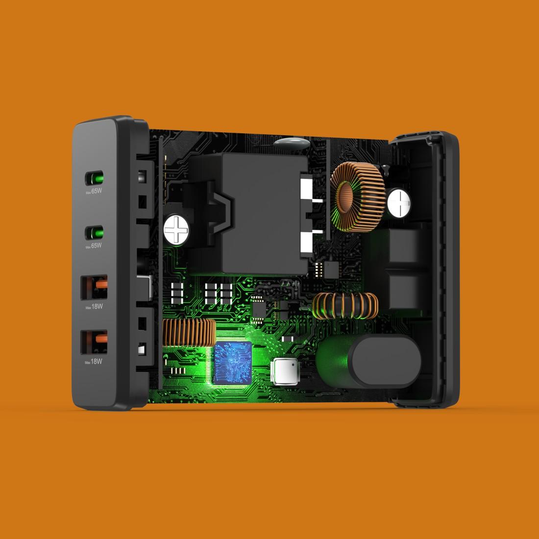HAMA Зарядна станция 65 W, GaN, Fast Charger, 2 x USB-C, 2 x USB-A, PD thumbnail 6