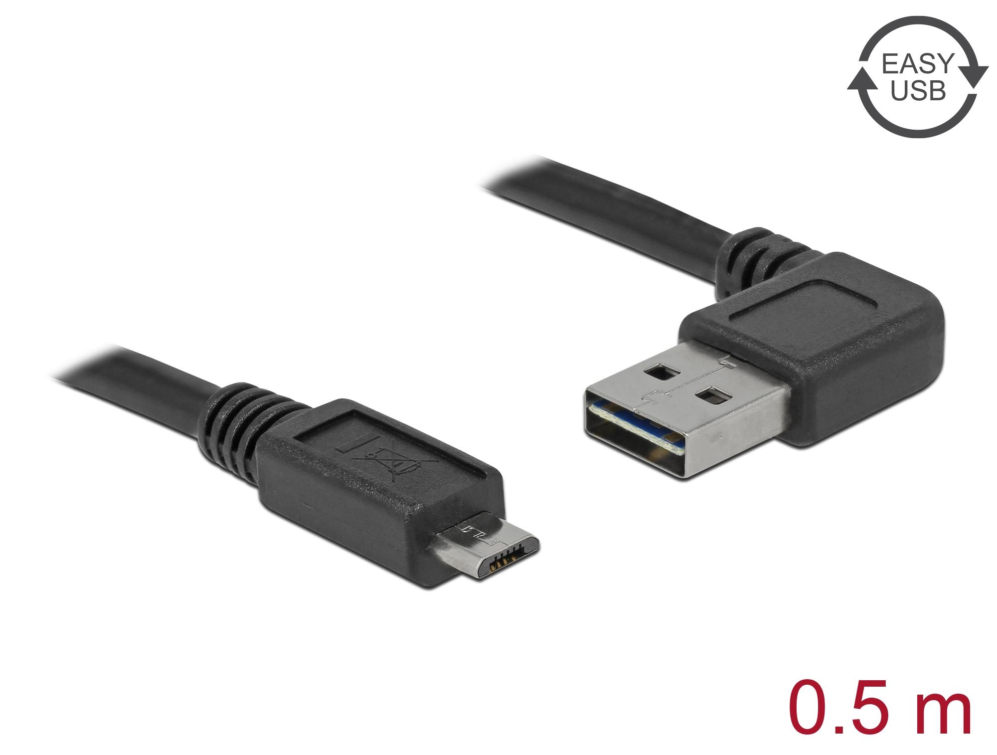 Кабел Delock EASY-USB 2.0 Type-A мъжко angled left / right > USB 2.0 Type Micro-B мъжко 0,5 m thumbnail 1