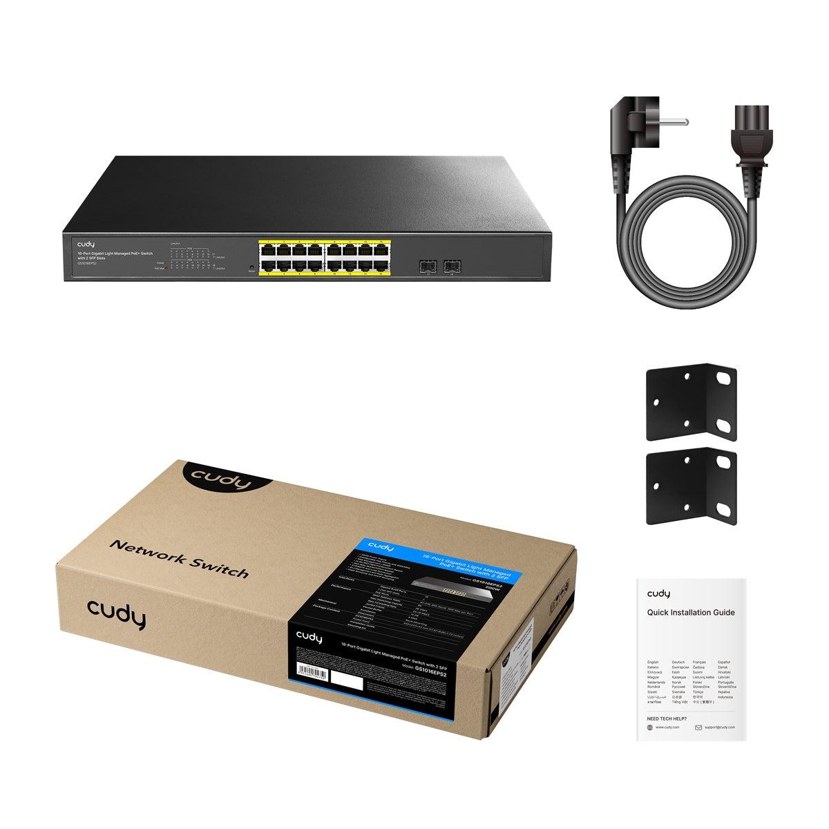 Суич Cudy GS1016EPS2, 16 портов, управляем Gigabit PoE+, 2x Gigabit SFP слота thumbnail 3
