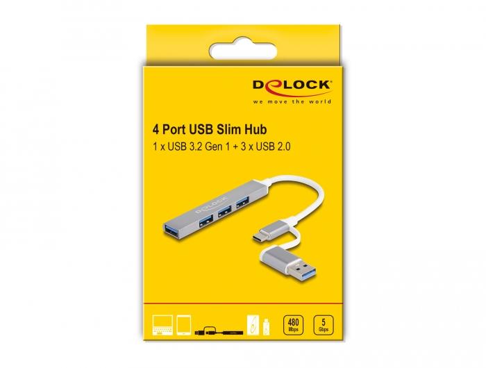 USB хъб Delock, USB-C / USB-A - 3 x USB-A 2.0 + 1 x USB-A 5 Gbps thumbnail 3
