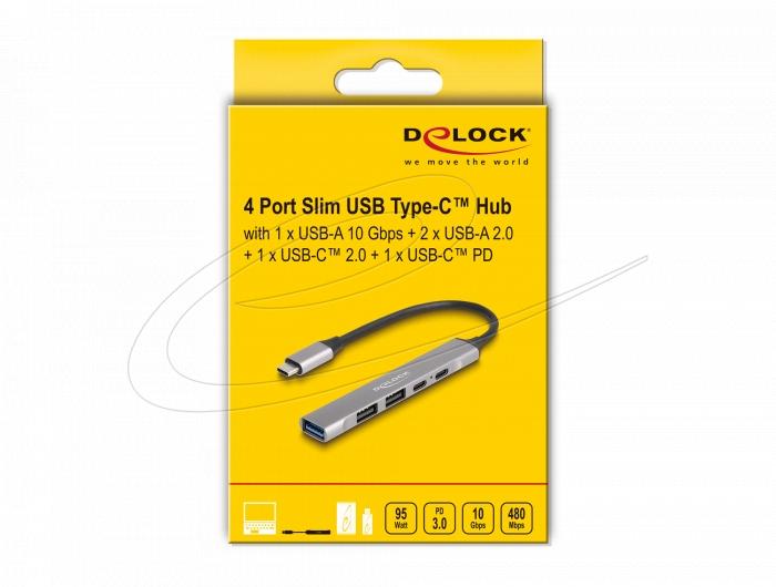 Delock Хъб USB-C, 4 порта, 1 x USB-A 10 Gbps, 2 x USB-A, 1 x USB-C, USB-C PD 95 W thumbnail 2