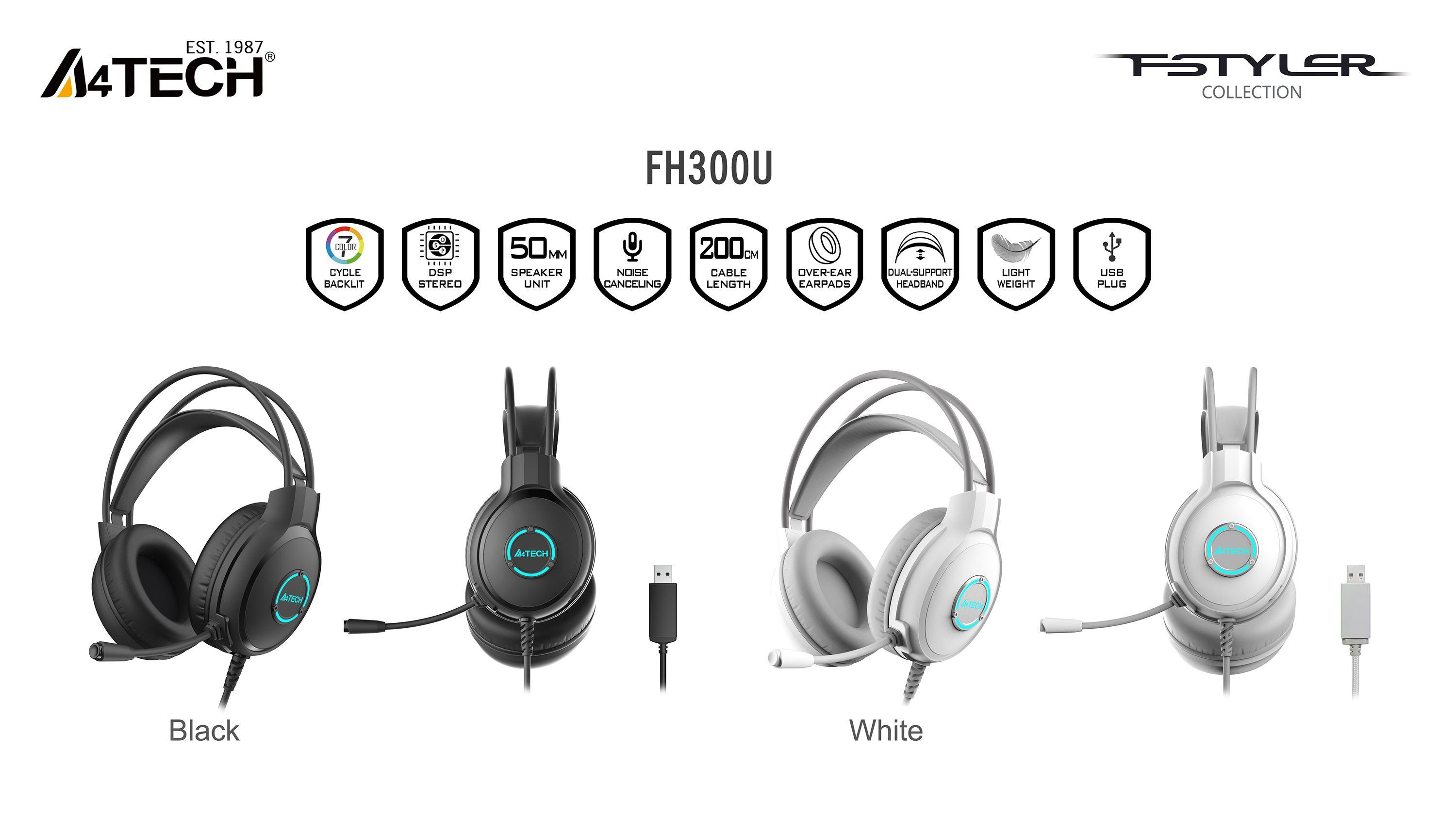 А4tech Fstyler FH300U Слушалки с микрофон USB, Noice Cancelling, бял thumbnail 2