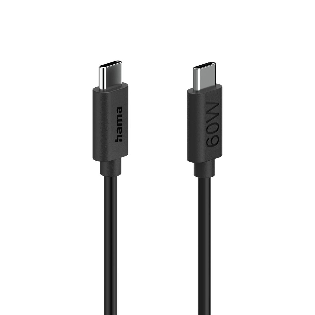 HAMA Кабел за зареждане USB-C - USB-C, 60 W, 1.2 м, черен thumbnail 1