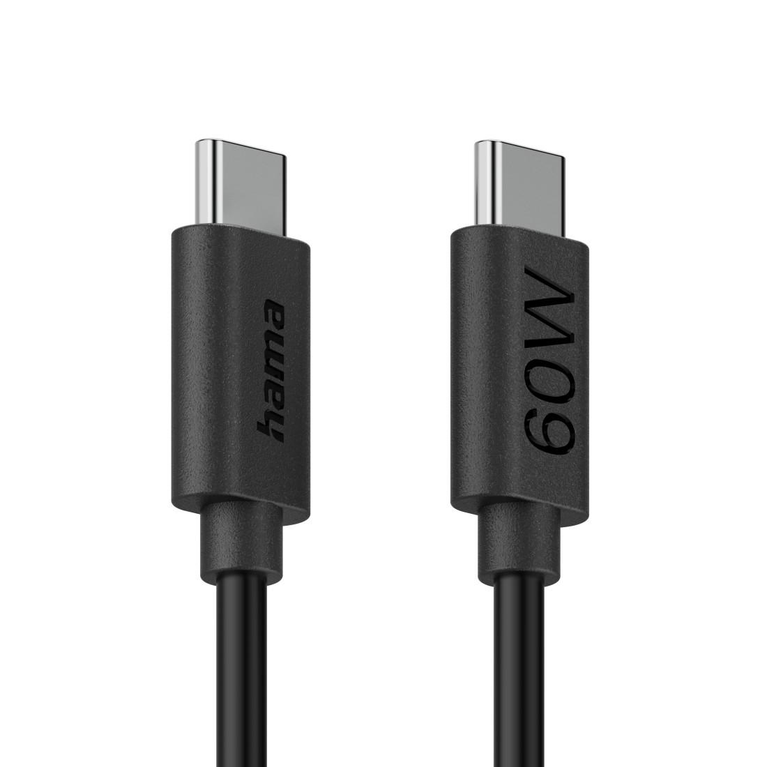 HAMA Кабел за зареждане USB-C - USB-C, 60 W, 1.2 м, черен thumbnail 3