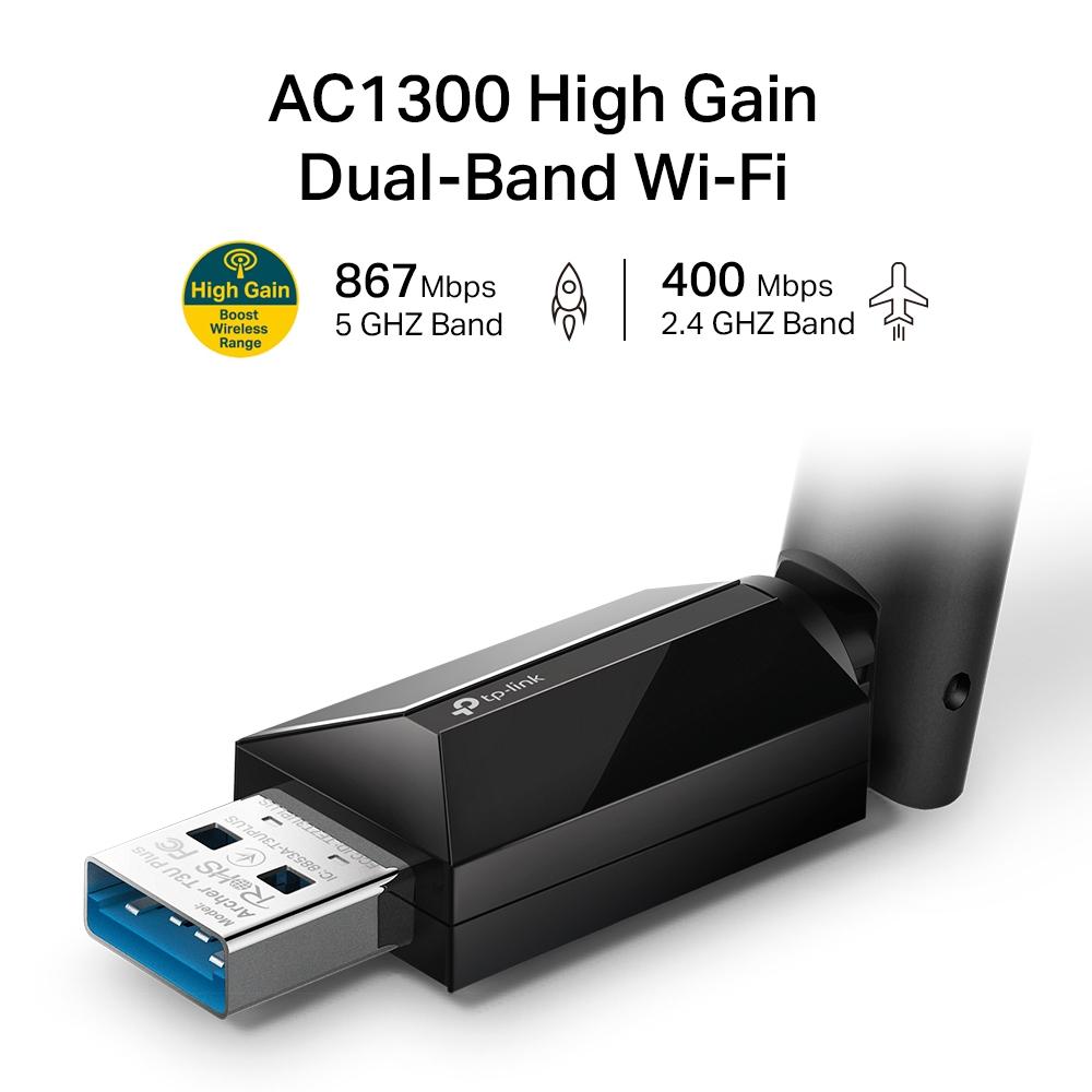 Безжичен адаптер TP-LINK Archer T3U PLUS, AC1300, двулентов, USB3.0, вградена антена thumbnail 1