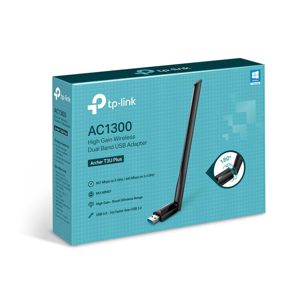 Безжичен адаптер TP-LINK Archer T3U PLUS, AC1300, двулентов, USB3.0, вградена антена thumbnail 3