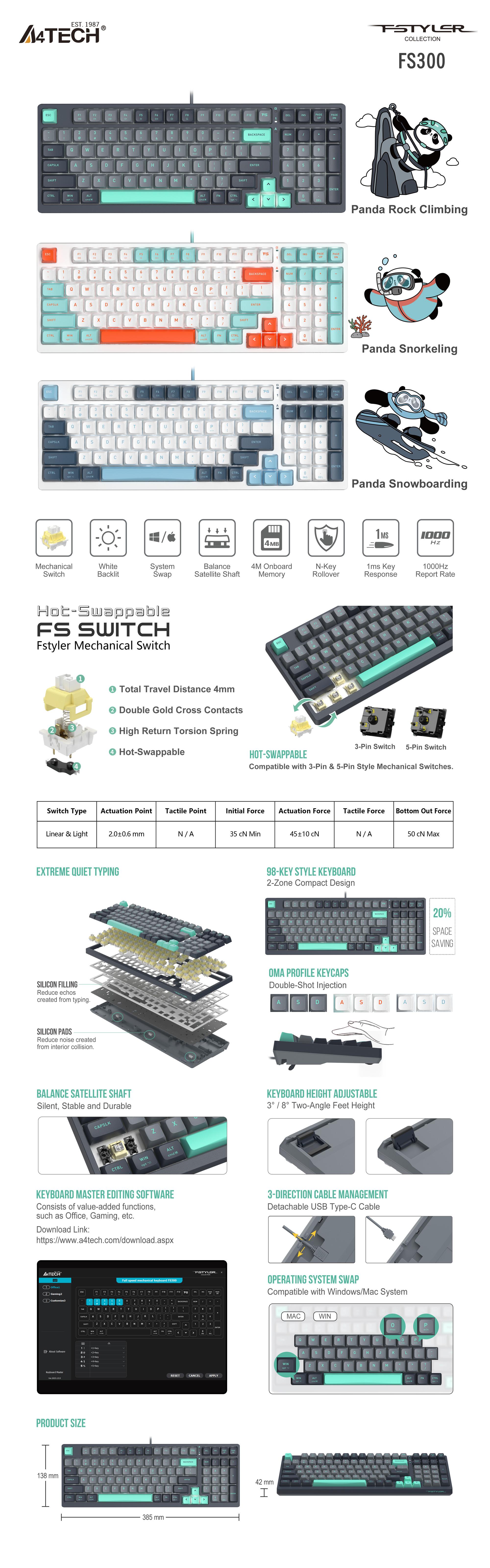 A4tech Fstyler FGS300 Panda Rock Механична TKL кирилизирана thumbnail 3