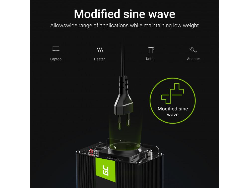 Инвертор GREEN CELL, 12/220V,  DC/AC 1000W/2000W, Модифицирана синусоида thumbnail 3